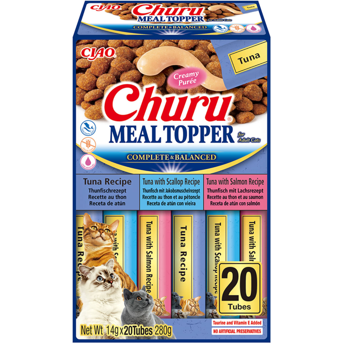 INABA Churu Meal Topper Varieties, Ton, cutie hrană umedă fără cereale pisici, (topping), 280g - poza 1