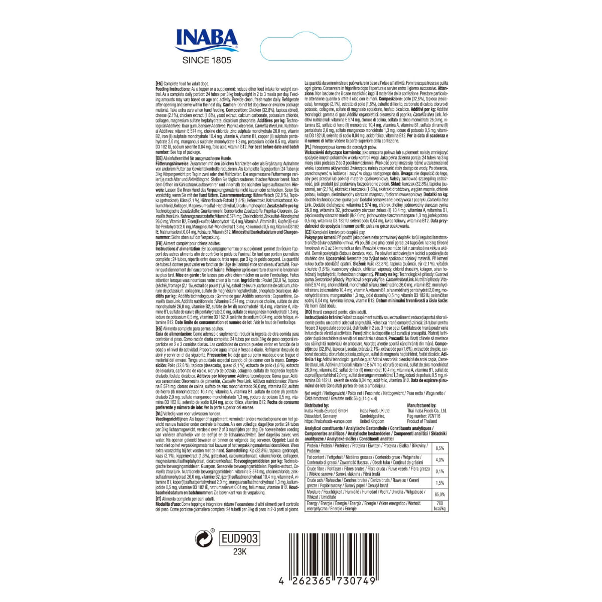 INABA Churu Meal Topper, XS-XL, Pui și Brânză, plic, tub recompense fără cereale câini, (piure), 56g - poza 3