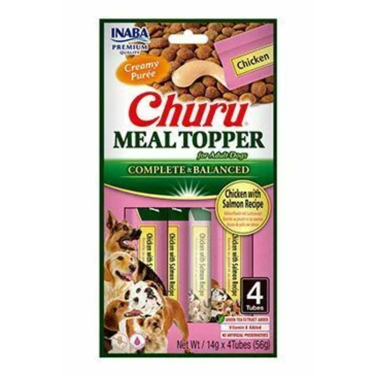INABA Churu Meal Topper, XS-XL, Pui și Somon, plic, tub recompense fără cereale câini, (piure), 56g - poza 1