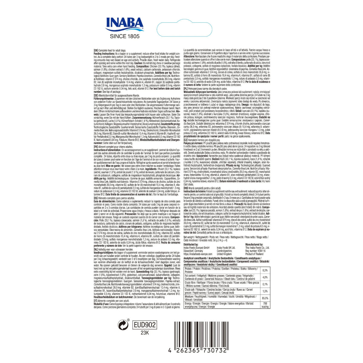 INABA Churu Meal Topper, XS-XL, Pui și Somon, plic, tub recompense fără cereale câini, (piure), 56g - poza 3