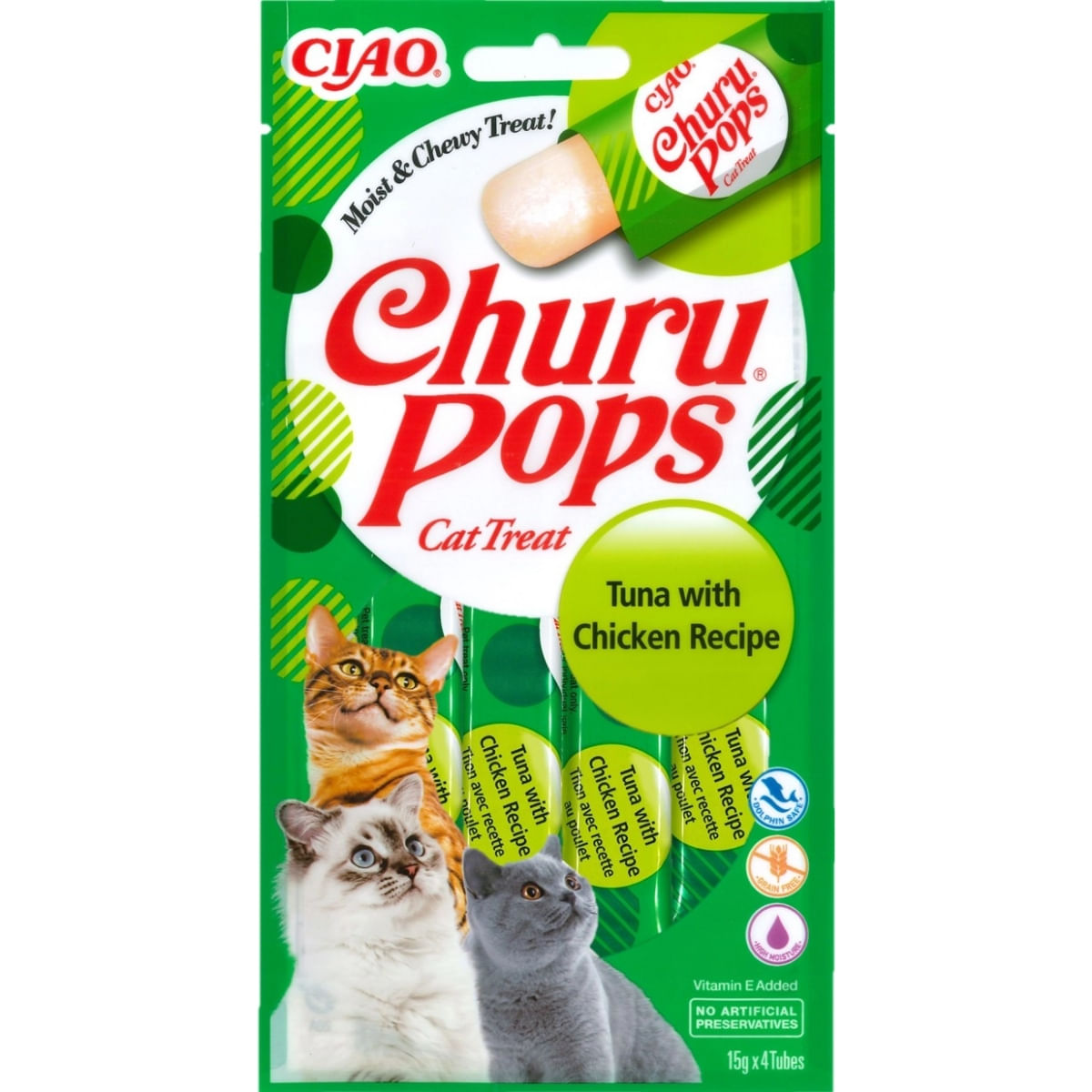 INABA Churu Pops, Ton și Pui, punguță recompense fără cereale pisici, (topping), 60g - poza 1