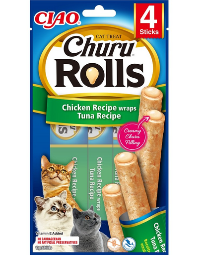 INABA Churu Rolls Chicken 4x10g rulouri cu pui si ton pentru pisica