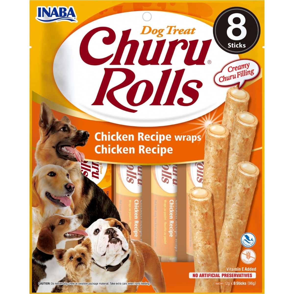 INABA Churu Rolls, XS-XL, Pui, punguță recompense fără cereale câini, semimoist, 92g - poza 1