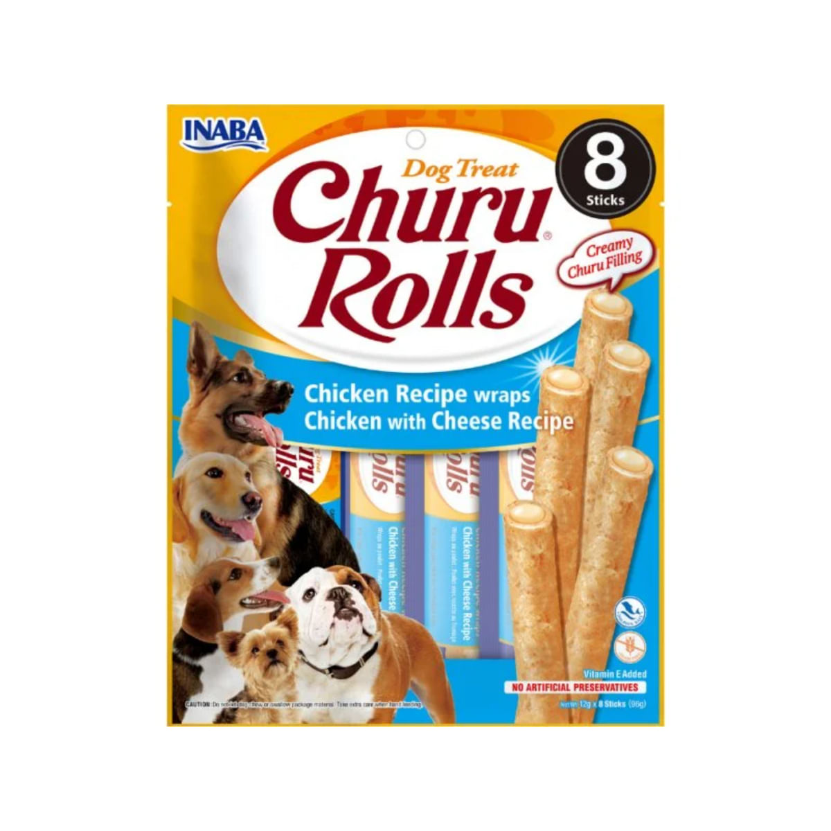 INABA Churu Rolls, XS-XL, Pui și Brânză, plic recompense fără cereale câini, 96g - poza 1