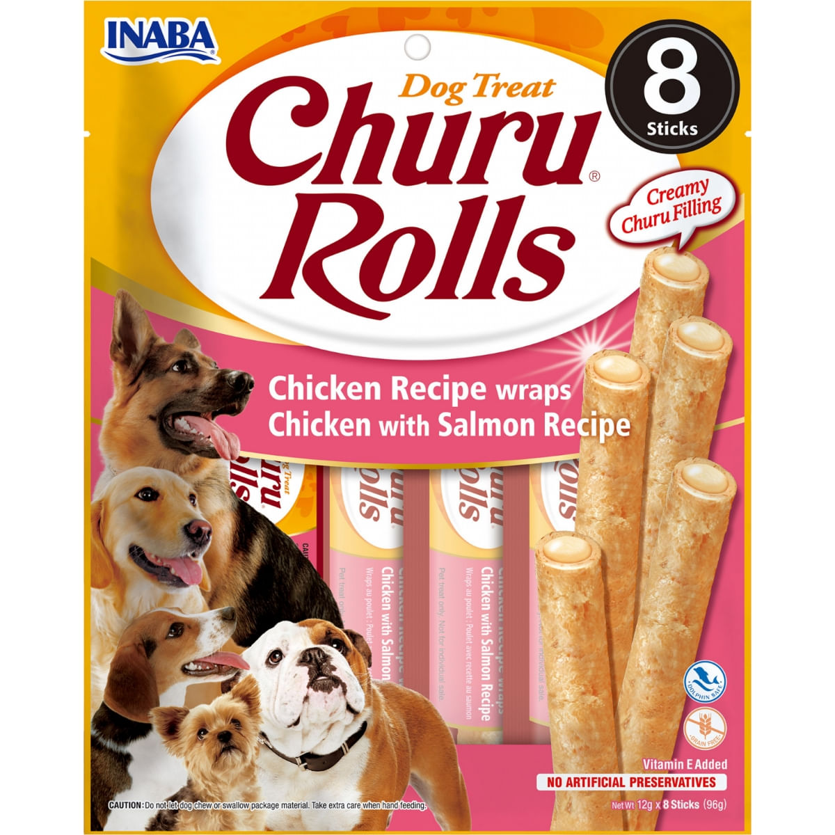 INABA Churu Rolls, XS-XL, Pui și Somon, punguță recompense fără cereale câini, semimoist, 92g - poza 2