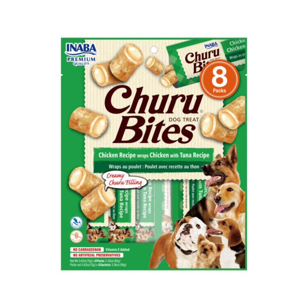 INABA Churu Rolls, XS-XL, Pui și Ton, plic, tub recompense fără cereale câini, 56g - poza 2