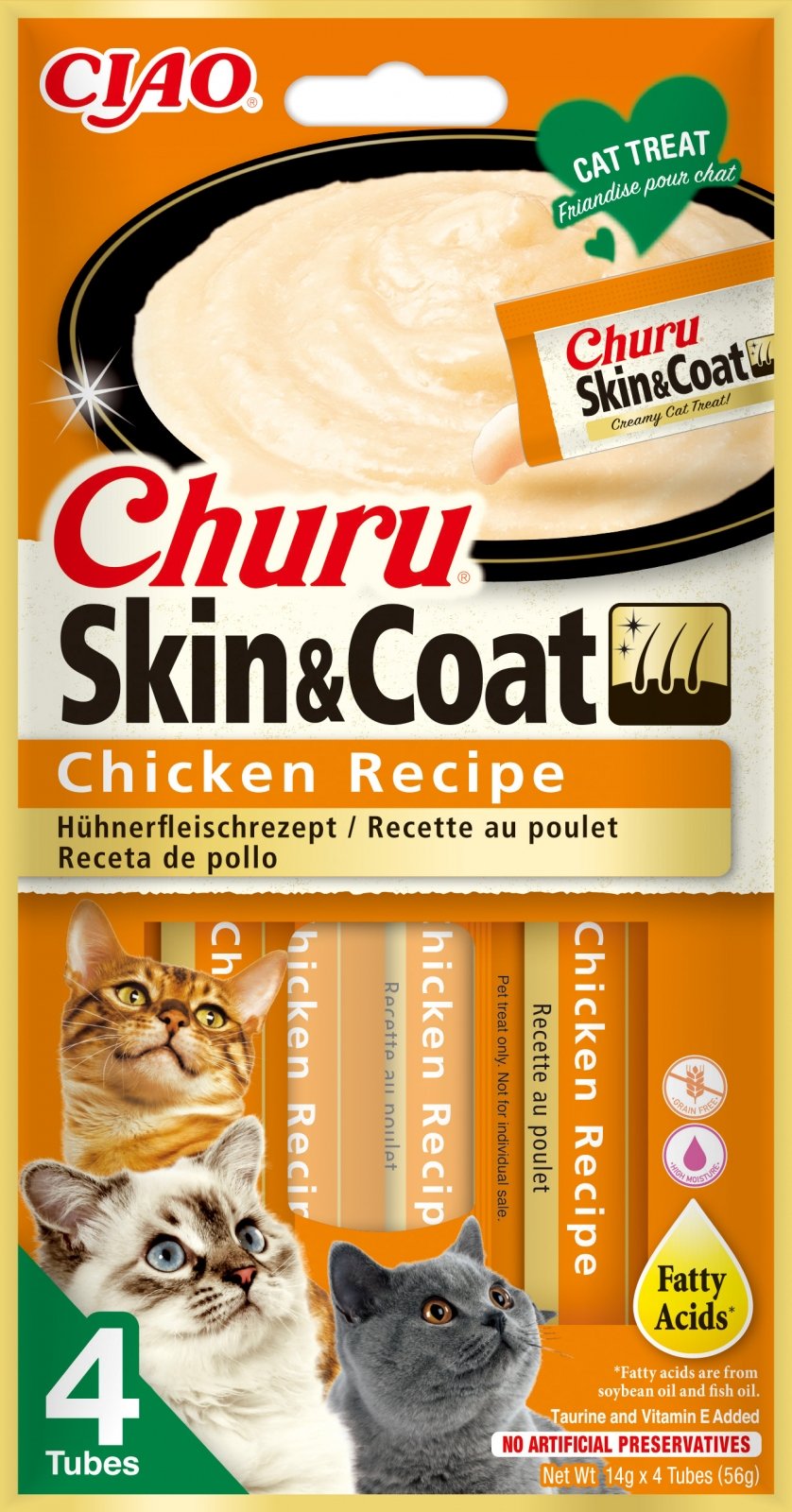 INABA Churu Skin&Coat, Pui, plic recompense funcționale fără cereale pisici, piele & blană, (topping), 56g - poza 2