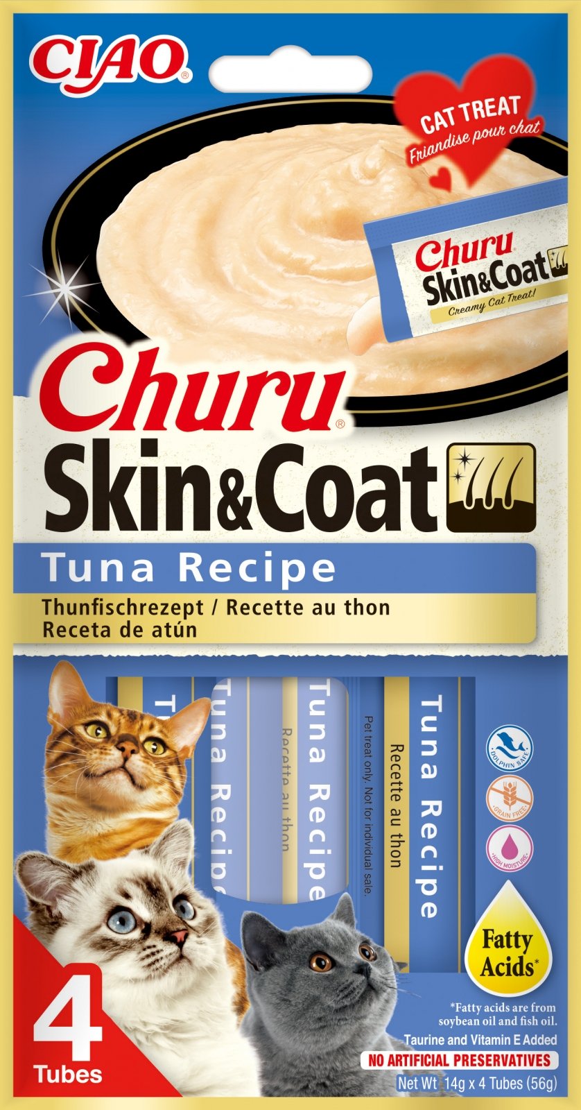 INABA Churu Skin&Coat, Ton, plic recompense funcționale fără cereale pisici, piele & blană, (topping), 56g - poza 1