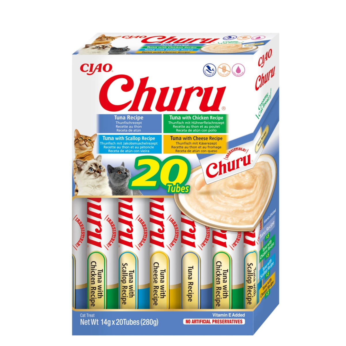 INABA Churu Tuna Varieties (Ton, Ton și Pui|Brânză|Scoici), cutie, tub recompense fără cereale pisici, (topping), 280g - poza 2