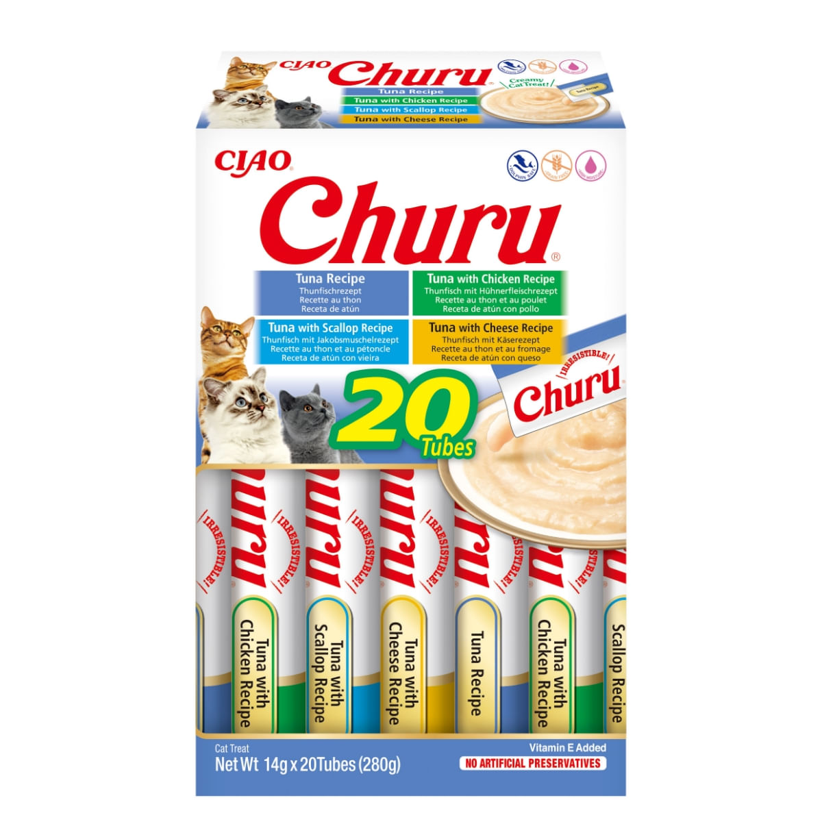 INABA Churu Tuna Varieties (Ton, Ton și Pui|Brânză|Scoici), cutie, tub recompense fără cereale pisici, (topping), 280g - poza 4