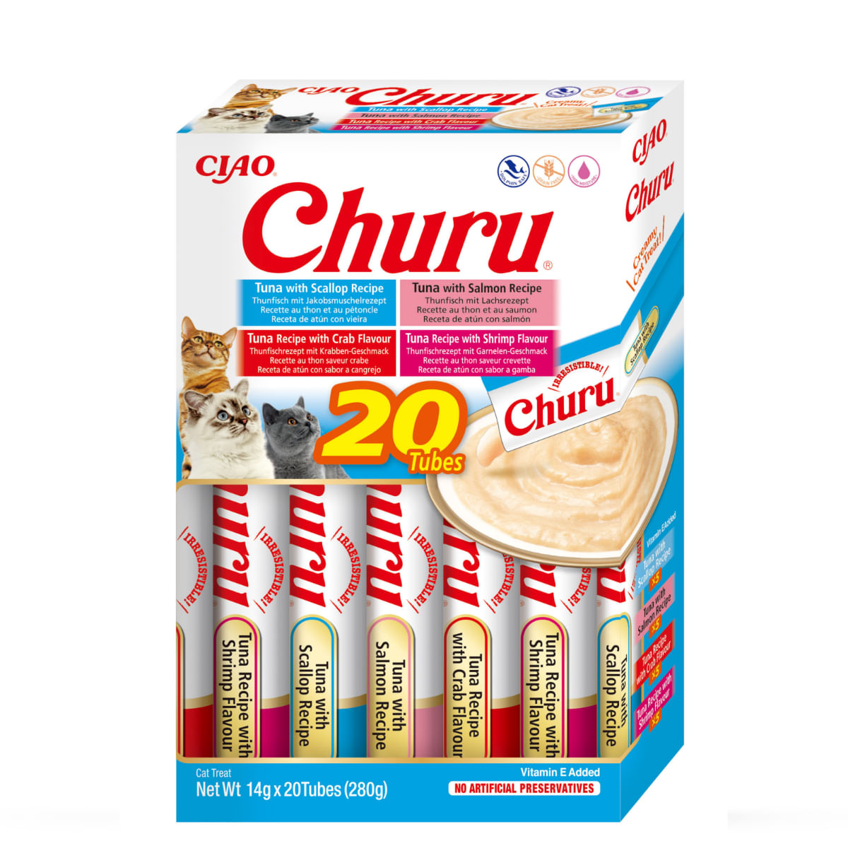 INABA Churu Varieties, Ton și Fructe de Mare, cutie, tub recompense fără cereale pisici, (piure), 280g - poza 1