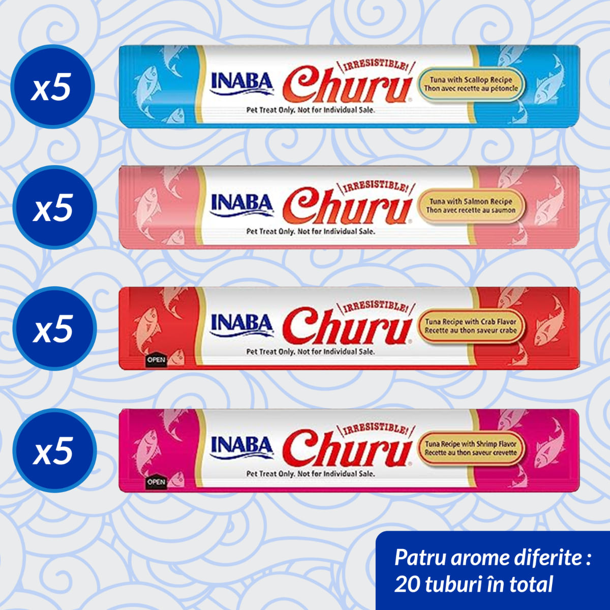 INABA Churu Varieties, Ton și Fructe de Mare, cutie, tub recompense fără cereale pisici, (piure), 280g - poza 3