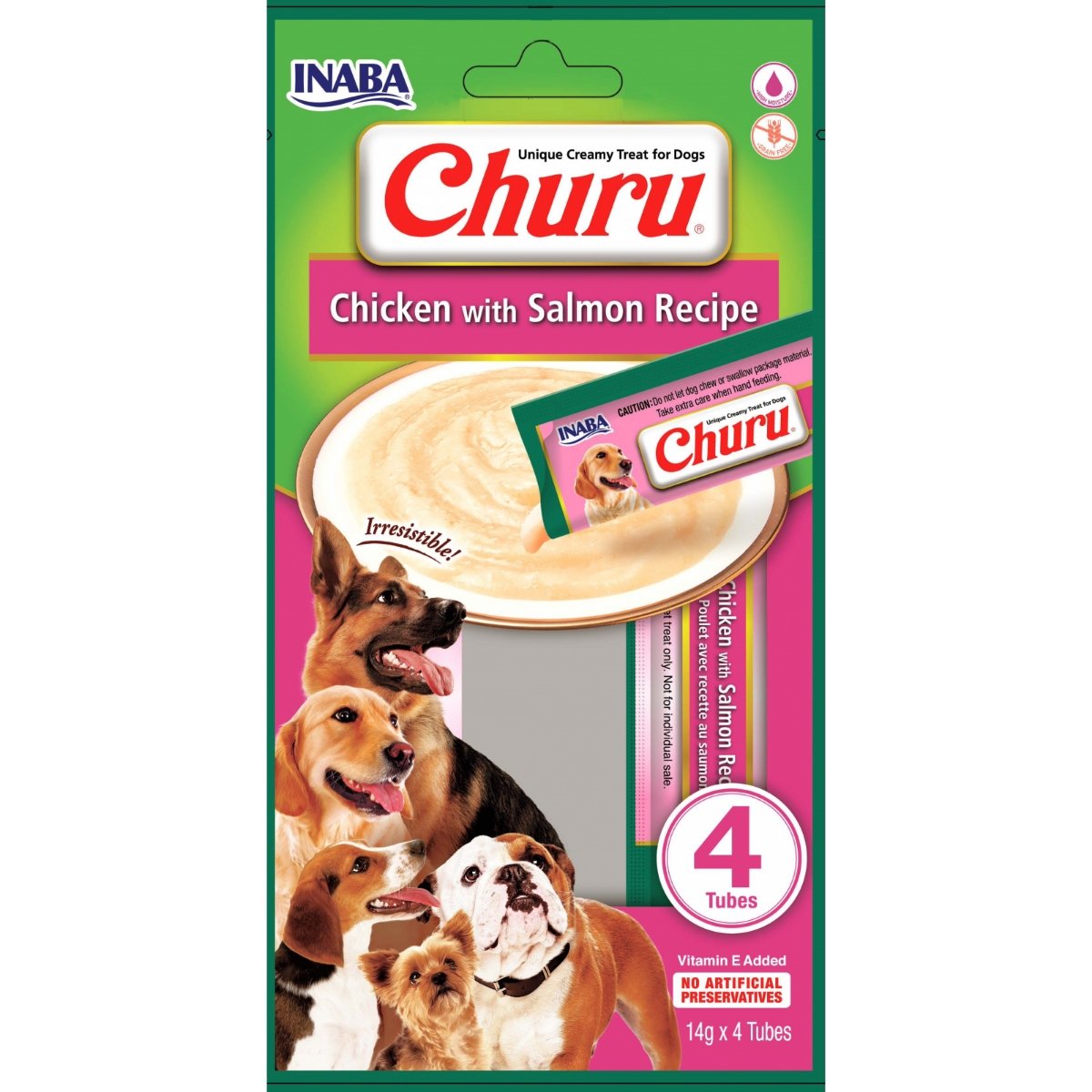 INABA Churu, XS-XL, Pui și Somon, punguță recompense fără cereale câini, (topping), 56g - poza 2