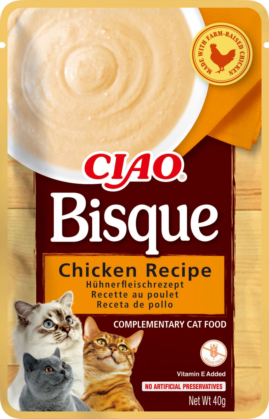 INABA Ciao Bisque, Pui, plic hrană umedă fără cereale pisici, (piure), 40g - poza 3
