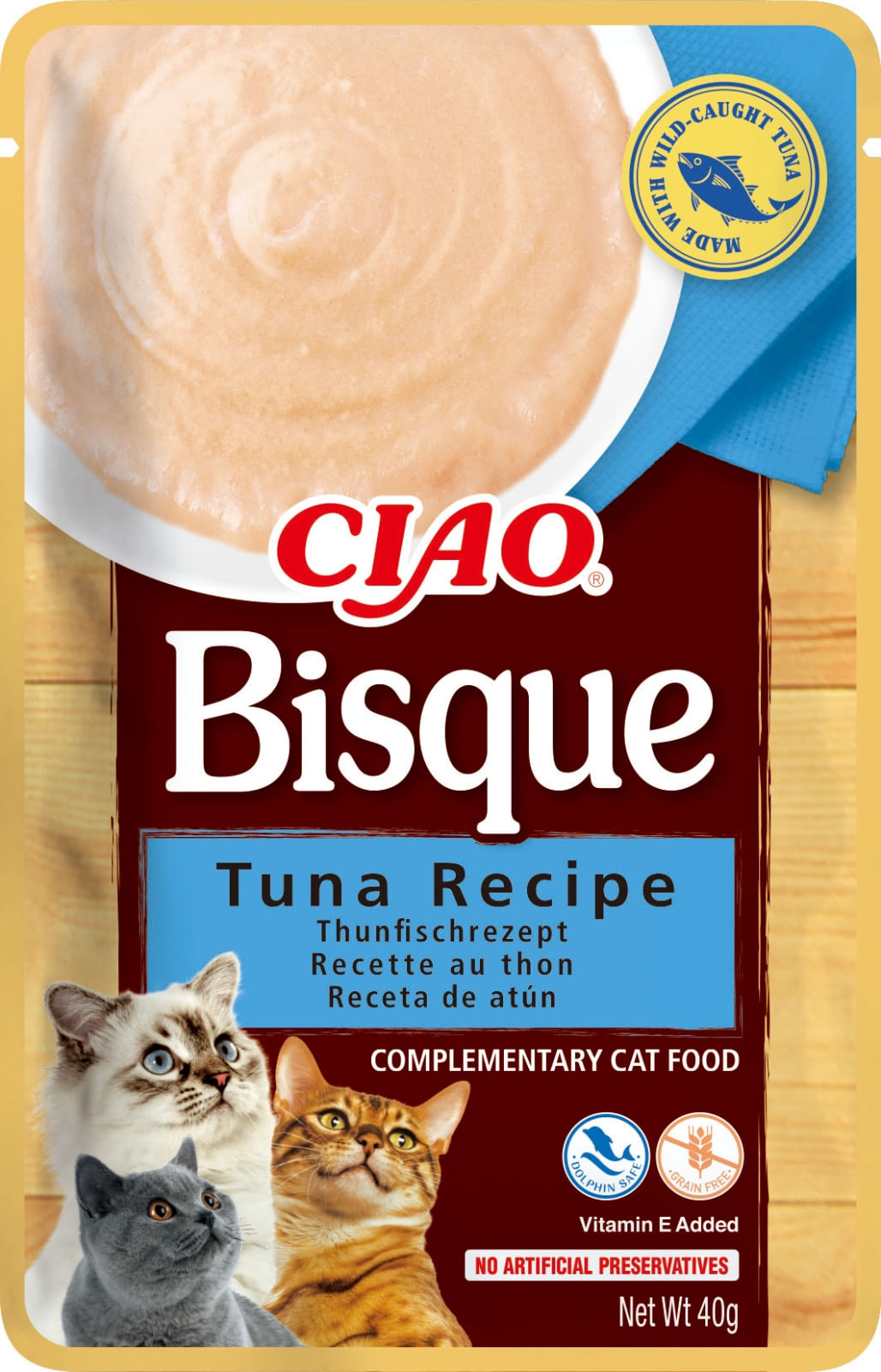 INABA Ciao Bisque, Ton, plic hrană umedă fără cereale pisici, (piure), 40g - poza 1