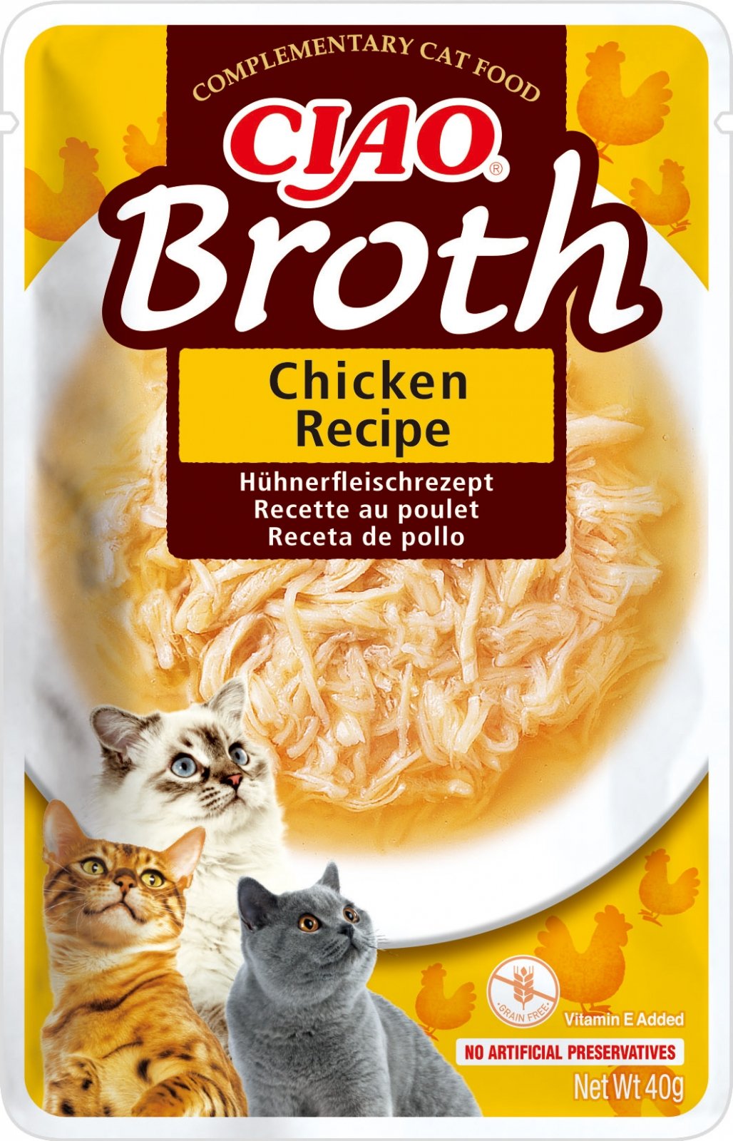 INABA Ciao Broth , Pui, plic hrană umedă fără cereale pisici, (în supă), 40g - poza 1