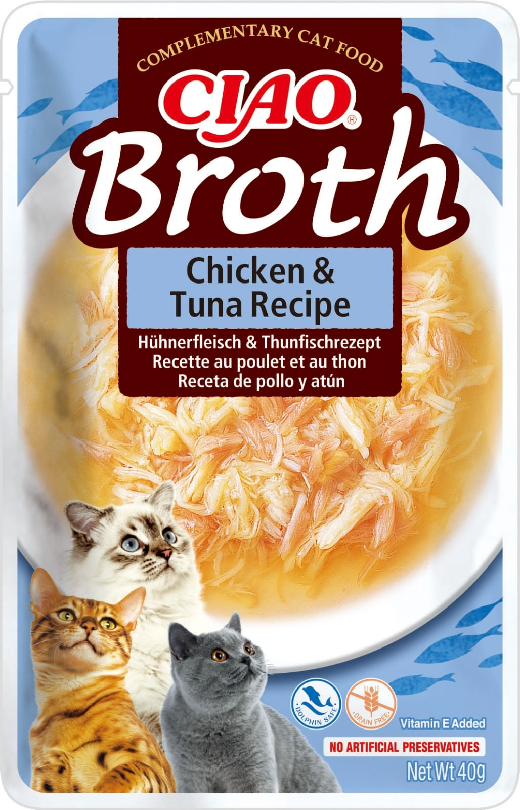 INABA Ciao Broth , Pui și Ton, plic hrană umedă fără cereale pisici, (în supă), 40g - poza 3