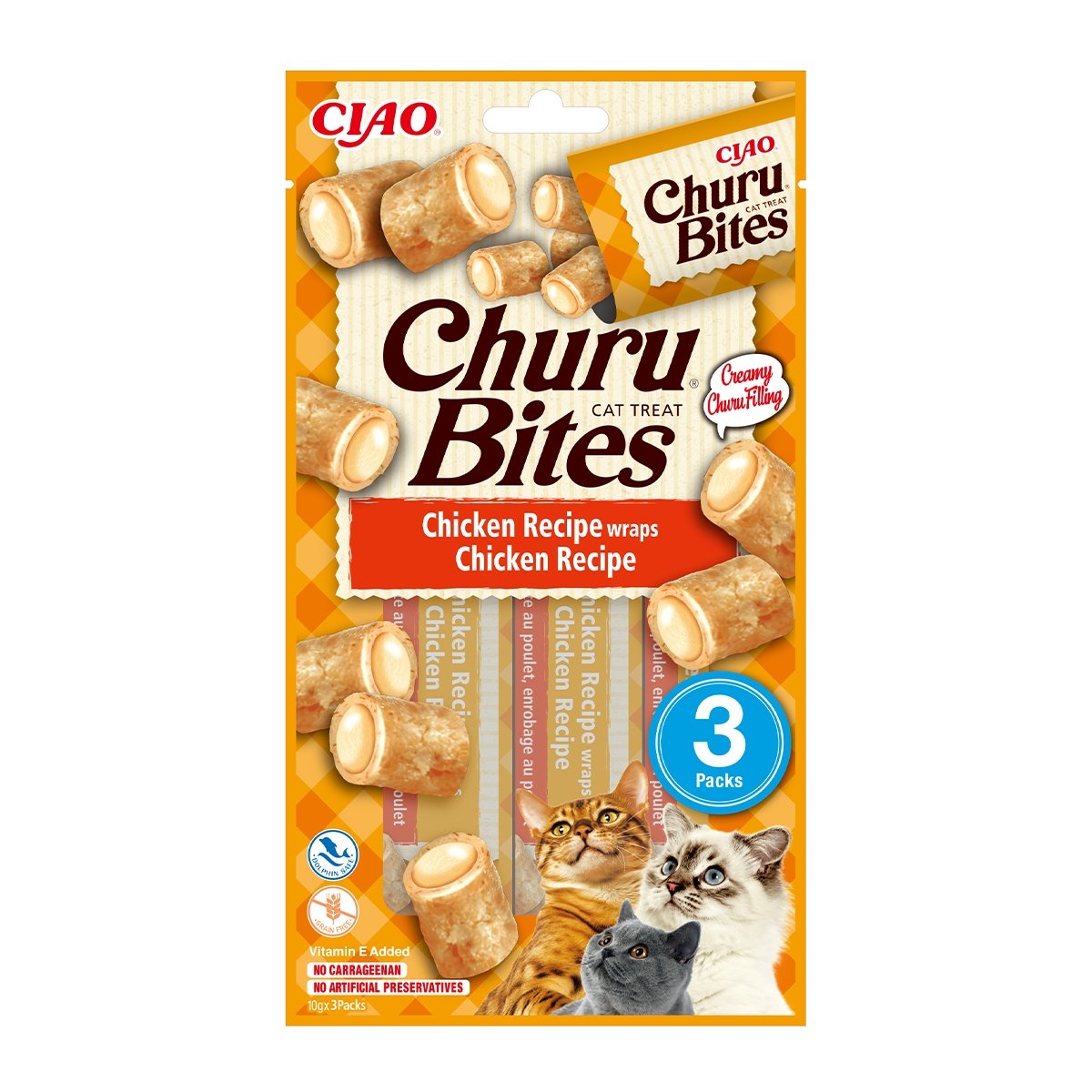INABA CIAO Churu Bites, Pui, recompense fără cereale pisici, pernute umplute, 10g x 3 - poza 4