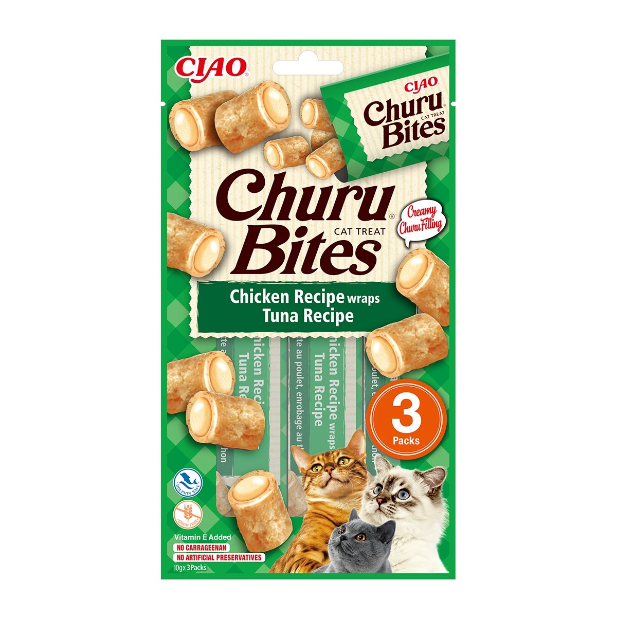 INABA CIAO Churu Bites, Pui și Ton, recompense fără cereale pisici, pernute umplute, 10g x 3 - poza 1