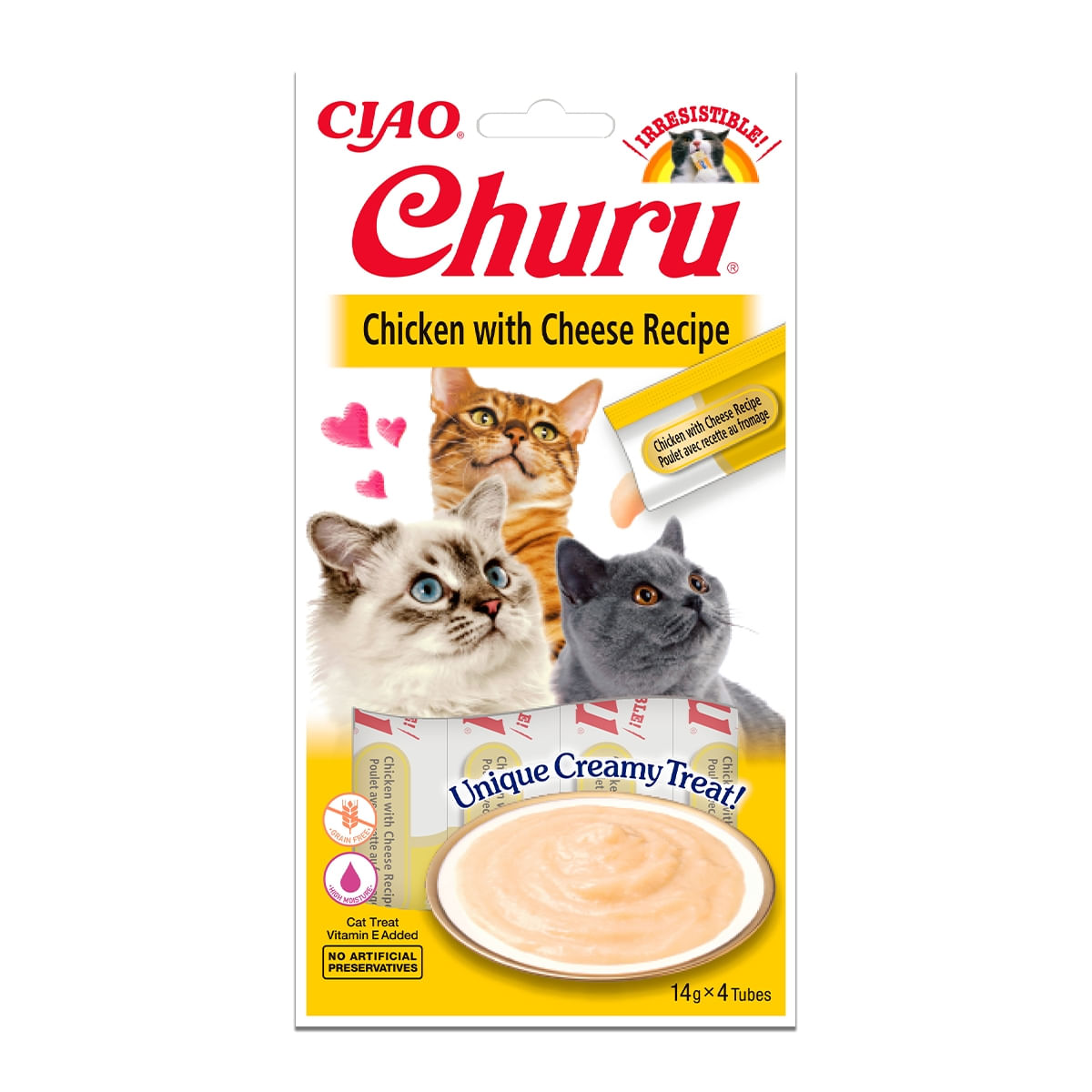 INABA CIAO Churu Piure, Pui cu Brânză, recompense lichide fără cereale pisici, topping cremos, 14g x 4 - poza 5