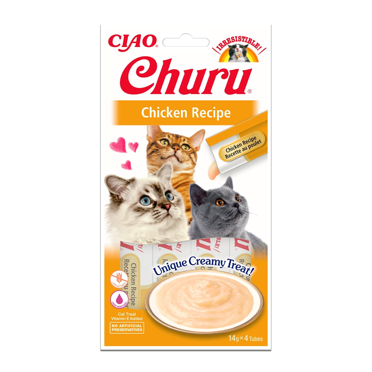 INABA CIAO Churu Piure, Pui, recompense lichide fără cereale pisici, topping cremos, 14g x 4 - poza 1