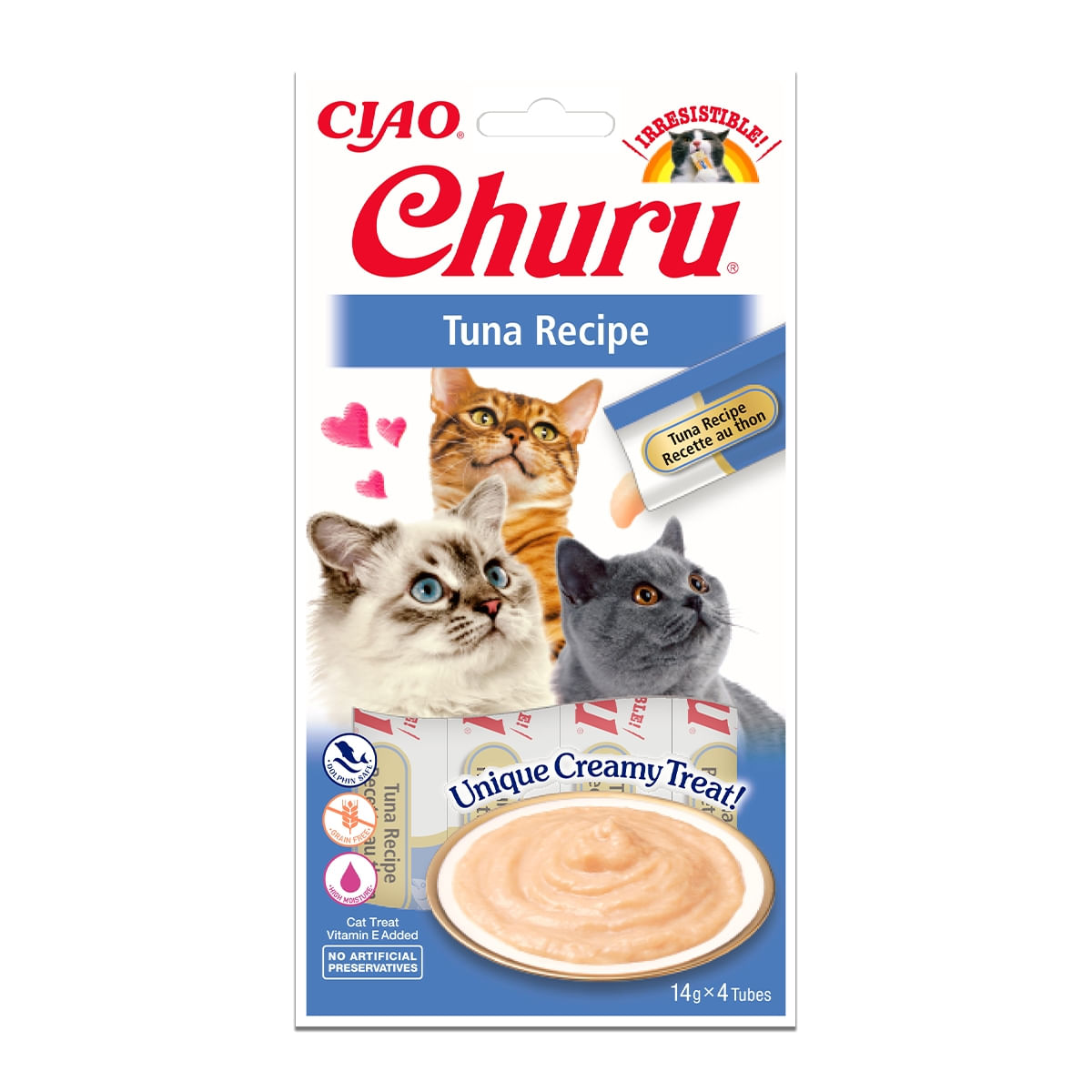 INABA CIAO Churu Piure, Ton, recompense lichide monoproteice fără cereale pisici, topping cremos, 14g x 4 - poza 1