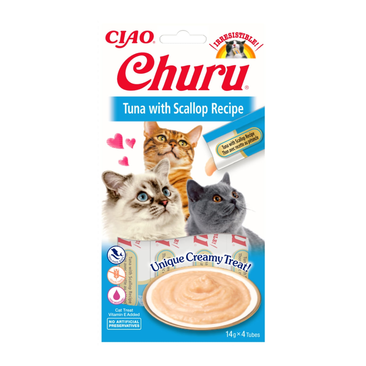 INABA CIAO Churu Pure, Ton și Scoici, recompense lichide lichide fara cereale Pisici, topping cremos, 14g x 4 - poza 1