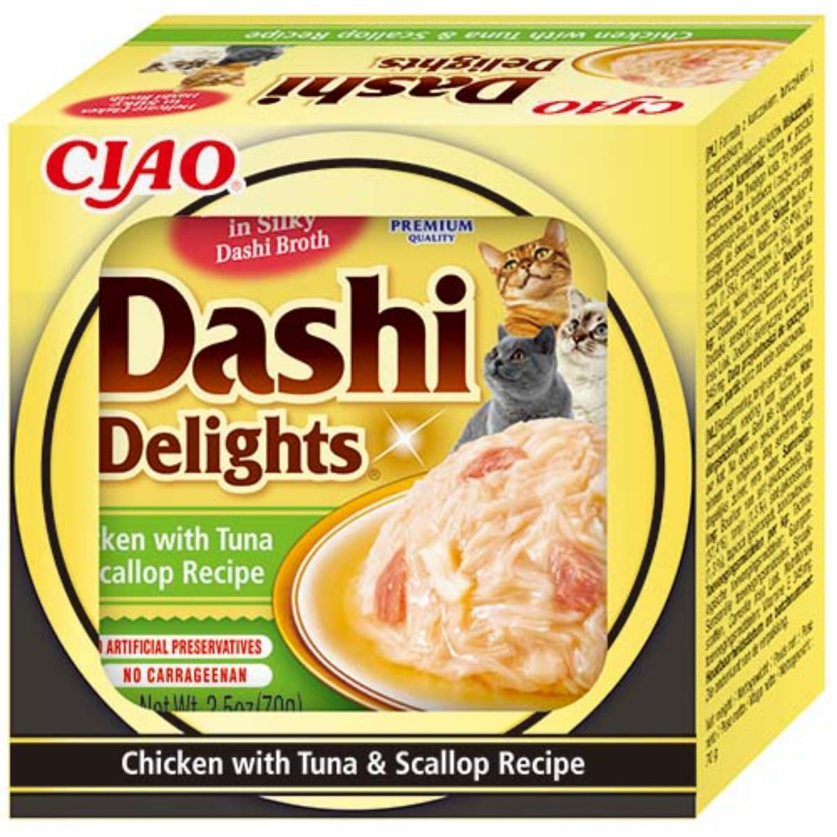 INABA Ciao Dashi, Pui, Ton și Scoici, bol hrană umedă fără cereale pisici, (în sos), 70g - poza 3