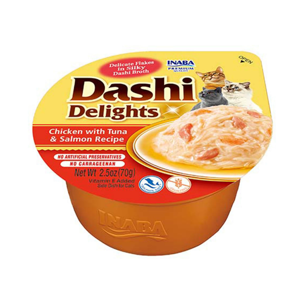 INABA Ciao Dashi, Pui, Ton și Somon, bol hrană umedă fără cereale pisici, (în sos), 70g - poza 2