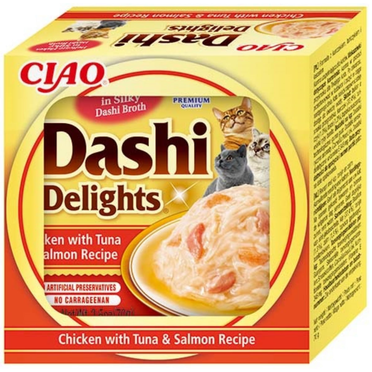 INABA Ciao Dashi, Pui, Ton și Somon, bol hrană umedă fără cereale pisici, (în sos), 70g - poza 3