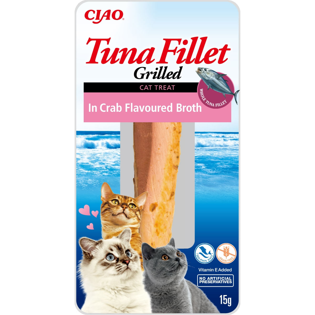INABA Ciao Fillet, Ton și Creveți, plic recompense fără cereale pisici, (în sos), 15g - poza 3