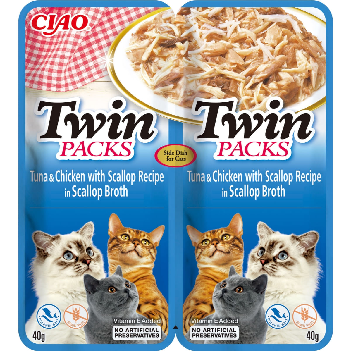 INABA Ciao Twin Packs, Ton, Pui și Scoici, plic hrană umedă fără cereale pisici, (topping), 80g - poza 2