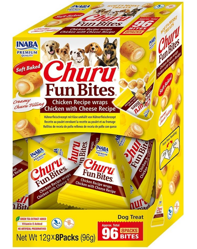 INABA Dog Churu Fun Bites Chicken with Cheese 8x12g recompense caini, cu pui si branza