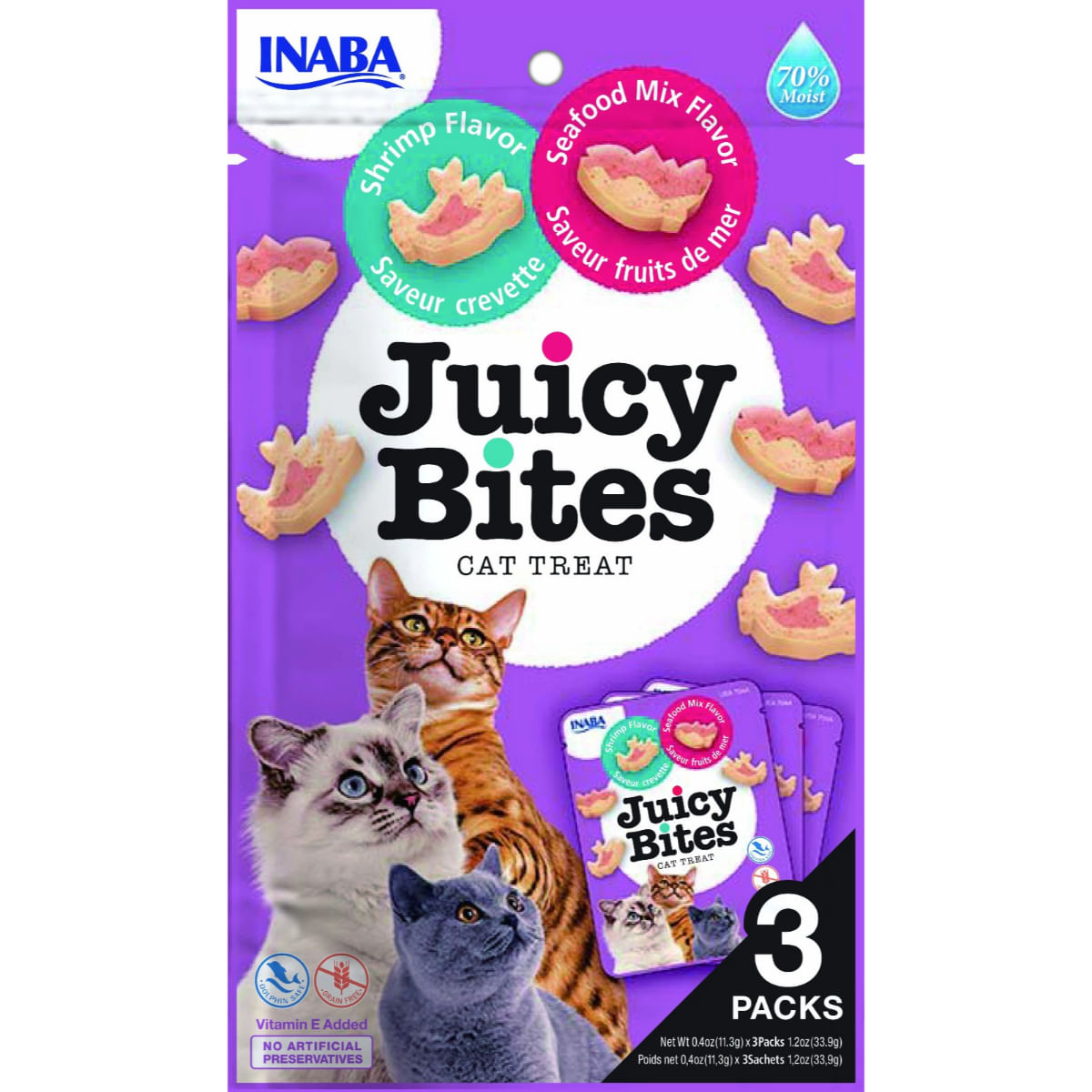 INABA Juicy Bites, Creveți și Fructe de Mare, punguță, recompense fără cereale pisici, semimoist INABA Juicy Bites, Creveți și Fructe de Mare, punguță, plic recompense fără cereale pisici, semimoist, 33g - poza 1
