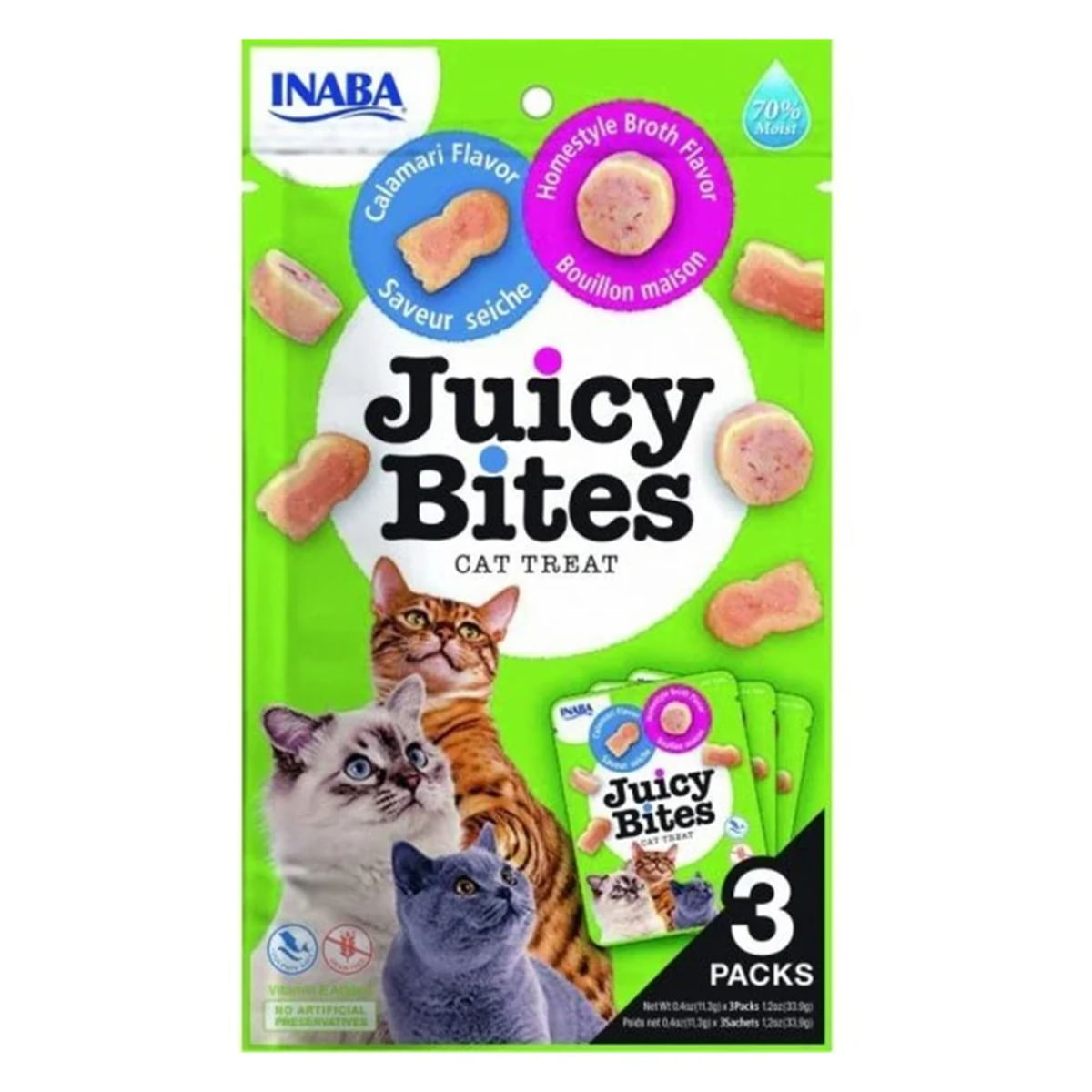INABA Juicy Bites Homestyle Broth & Calamari Flavor, Calamar, plic recompense fără cereale pisici, 33.9g - poza 2