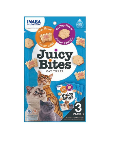 INABA Juicy Bites Recompense umede pentru pisici, cu scoici si crab 33,9 g (3x11,3 g)