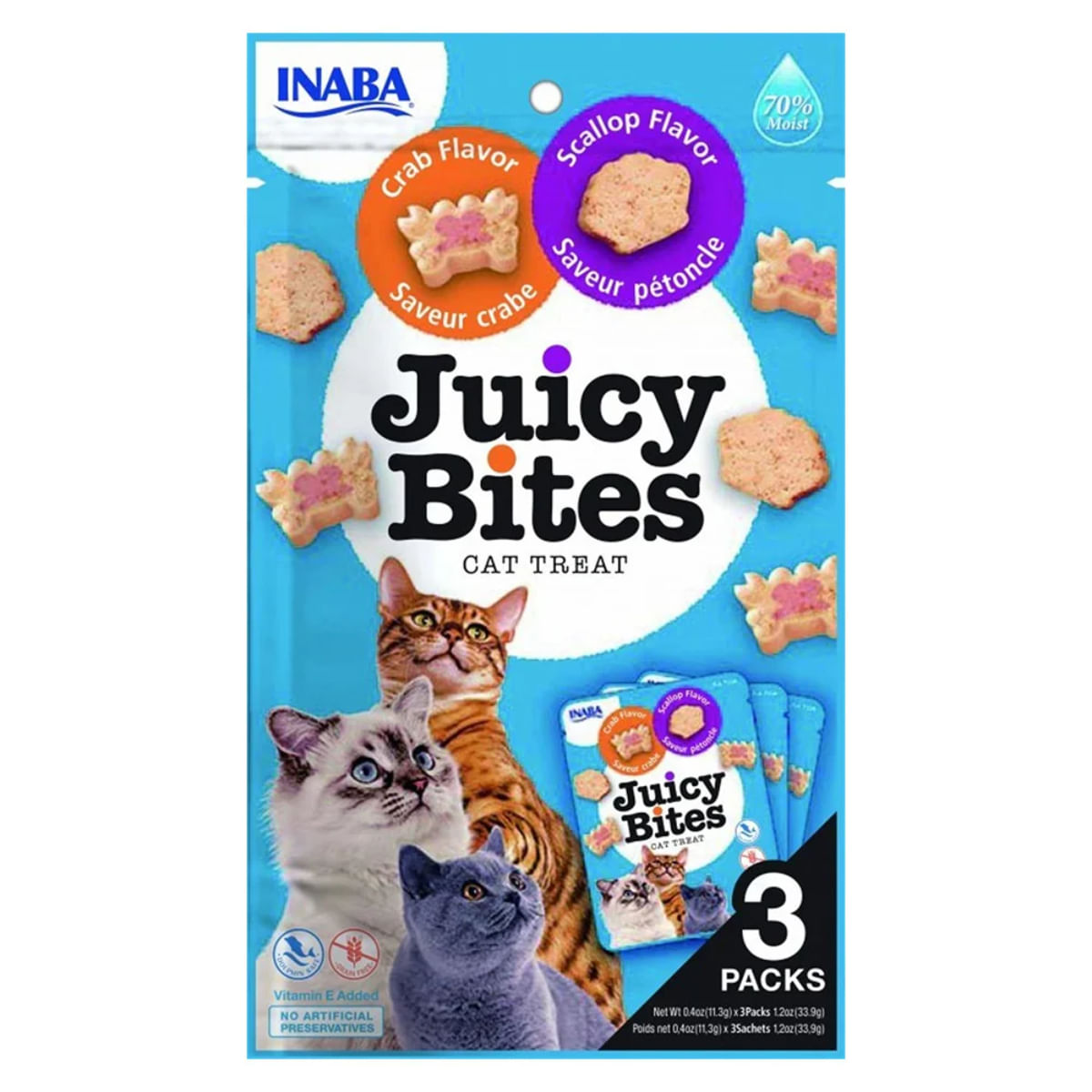 INABA Juicy Bites, Scoici și Crab, plic recompense fără cereale pisici, 33.9g - poza 1