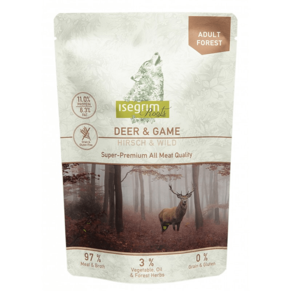 ISEGRIM, XS-XL, Căprioară și Vânat, plic hrană umedă fără cereale câini, (în sos), 410g - poza 2