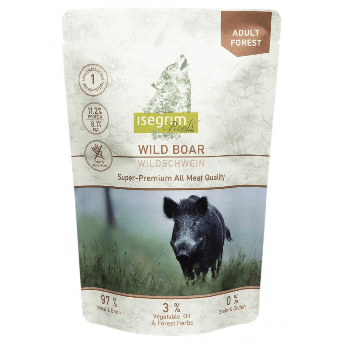 ISEGRIM, XS-XL, Mistreț, plic hrană umedă monoproteică fără cereale câini, (în sos), 410g - poza 2