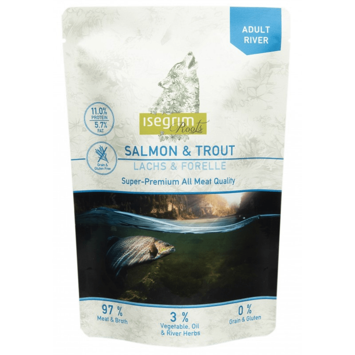 ISEGRIM, XS-XL, Somon și Macrou, plic hrană umedă fără cereale câini, (în sos), 410g - poza 2