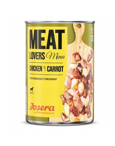 JOSERA Meatlovers menu Hrana umeda pentru caini, cu pui si morcov 800g