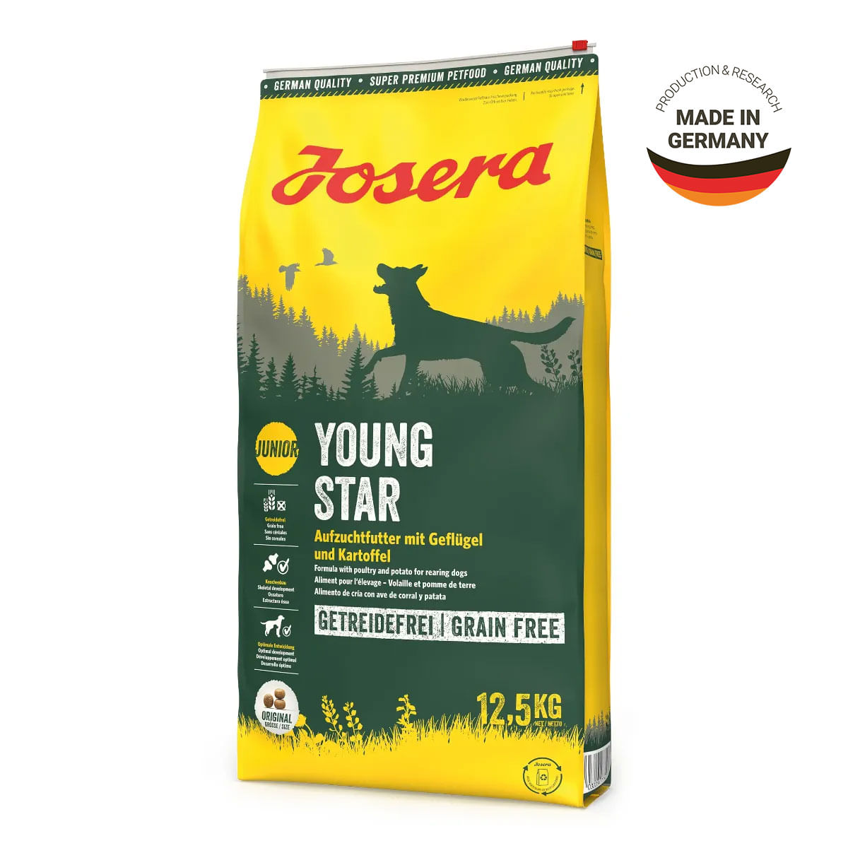 JOSERA Youngstar, XS-XL, Pasăre, hrană uscată fără cereale câini junior, sistem digestiv, 12.5kg - poza 3