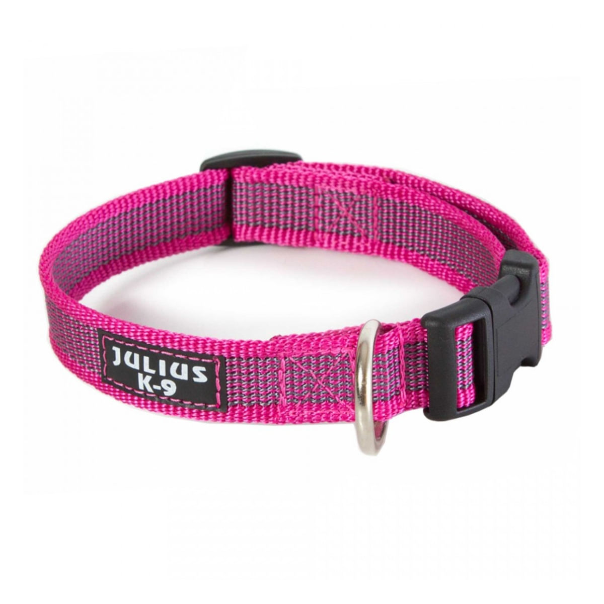 JULIUS-K9 Color & Gray, zgardă ajustabilă cu mâner câini, nylon, 25mm x 39-45cm, roz - poza 2