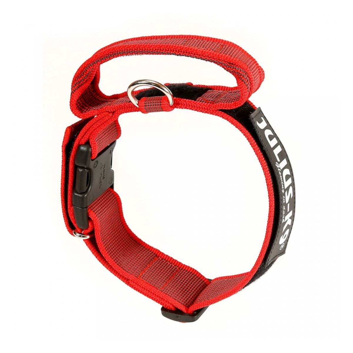JULIUS-K9 Color & Gray, zgardă ajustabilă cu mâner câini, nylon, 40mm x 38-53cm, roșu cu gri - poza 1