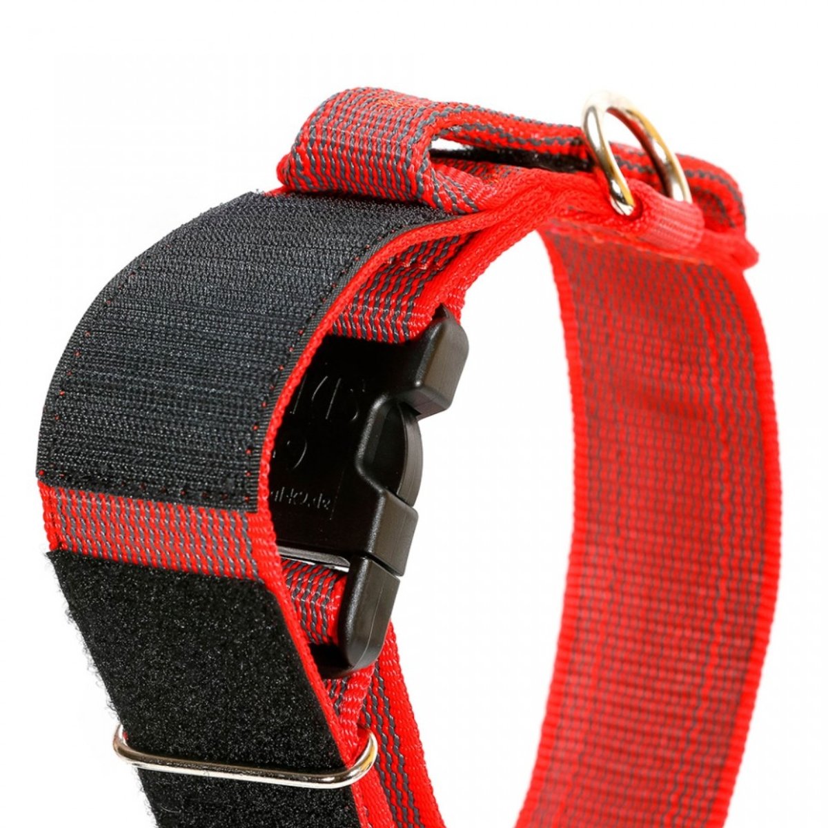 JULIUS-K9 Color & Gray, zgardă ajustabilă cu mâner câini, nylon, 40mm x 38-53cm, roșu cu gri - poza 2
