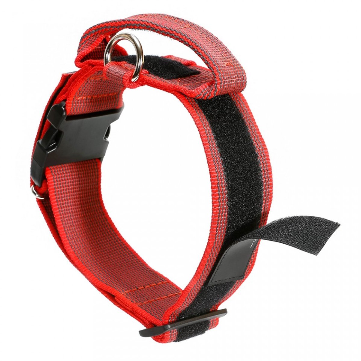 JULIUS-K9 Color & Gray, zgardă ajustabilă cu mâner câini, nylon, 40mm x 38-53cm, roșu cu gri - poza 3