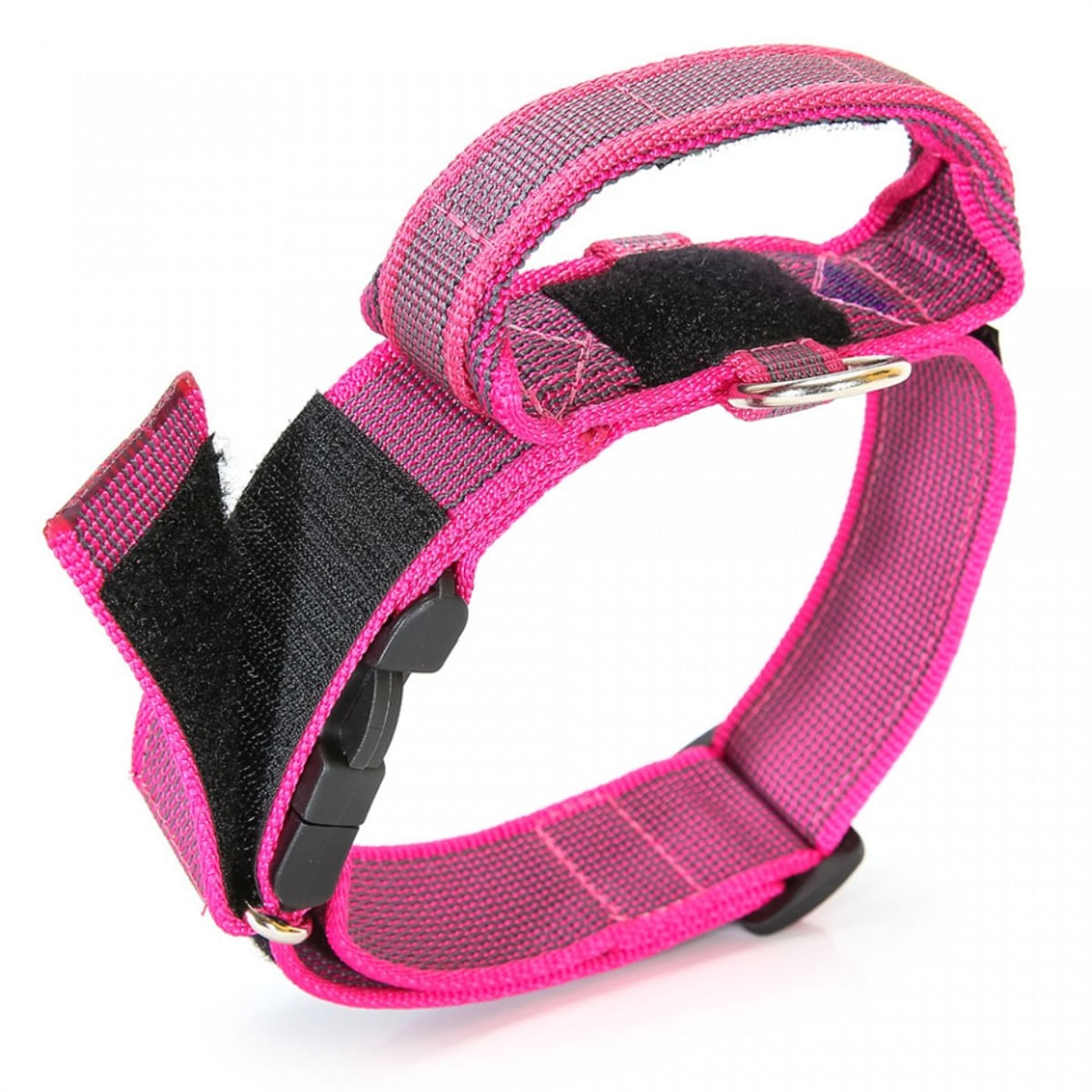 JULIUS-K9 Color & Gray, zgardă ajustabilă cu mâner câini, nylon, 40mm x 38-53cm, roz cu gri - poza 4