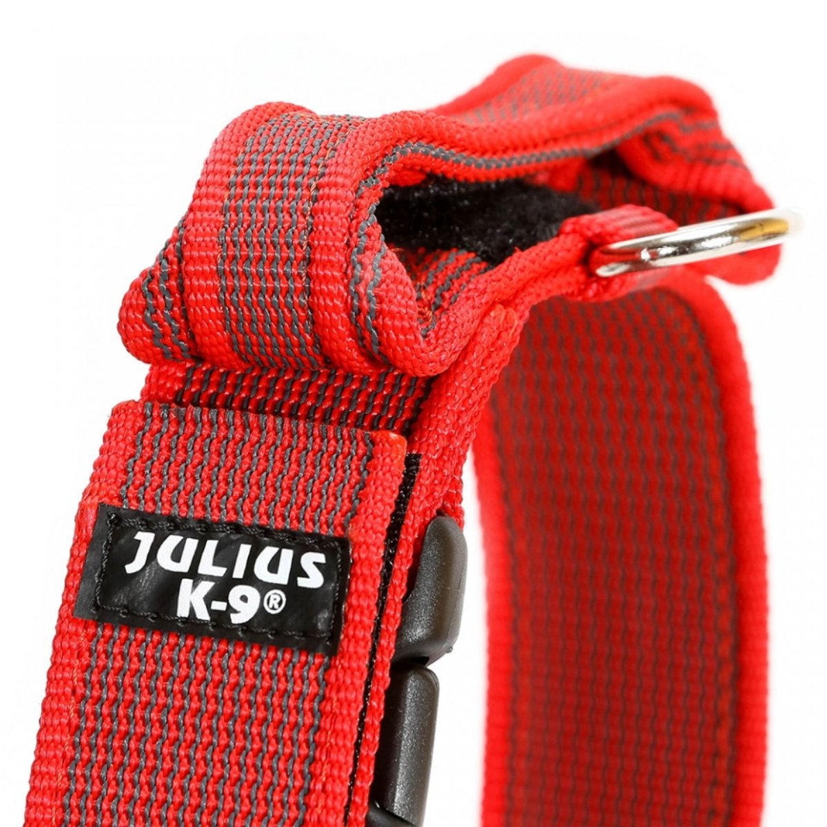 JULIUS-K9 Color & Gray, zgardă ajustabilă cu mâner câini, nylon, 50mm x 49-70cm, roșu cu gri - poza 4