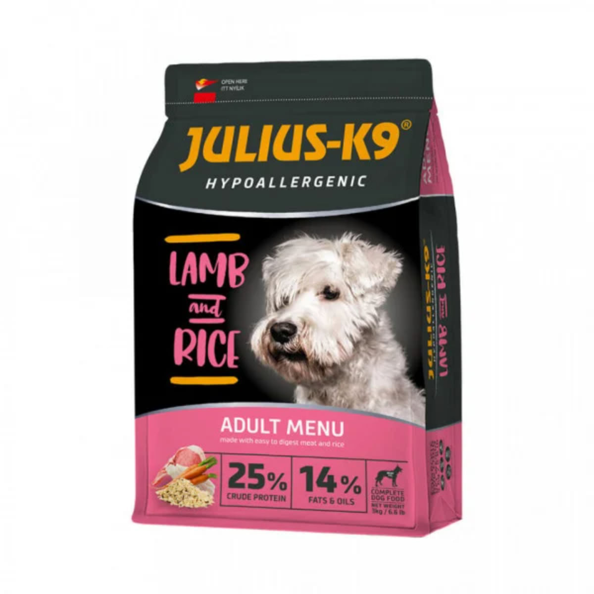 JULIUS-K9 Hypoallergenic Adult Menu, XS-XL, Miel și Orez, hrană uscată câini, alergii, 3kg - poza 1