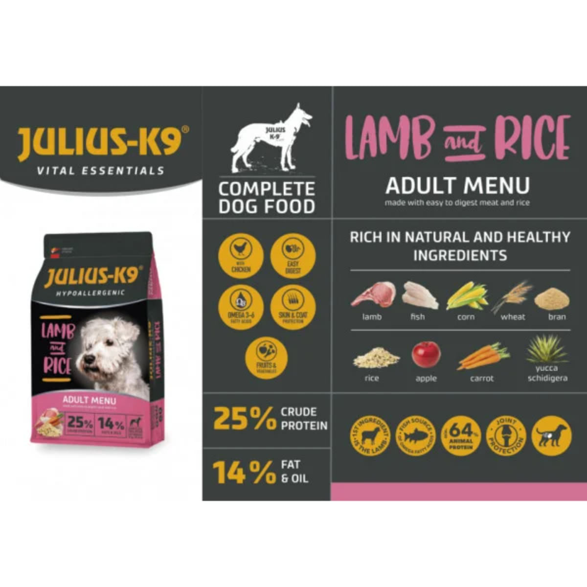 JULIUS-K9 Hypoallergenic Adult Menu, XS-XL, Miel și Orez, hrană uscată câini, alergii, 3kg - poza 3